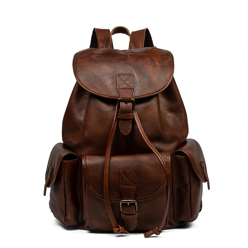 Genuine Leather Retro Backpack, Casual Soft Leather Bag, Hiking Backpack