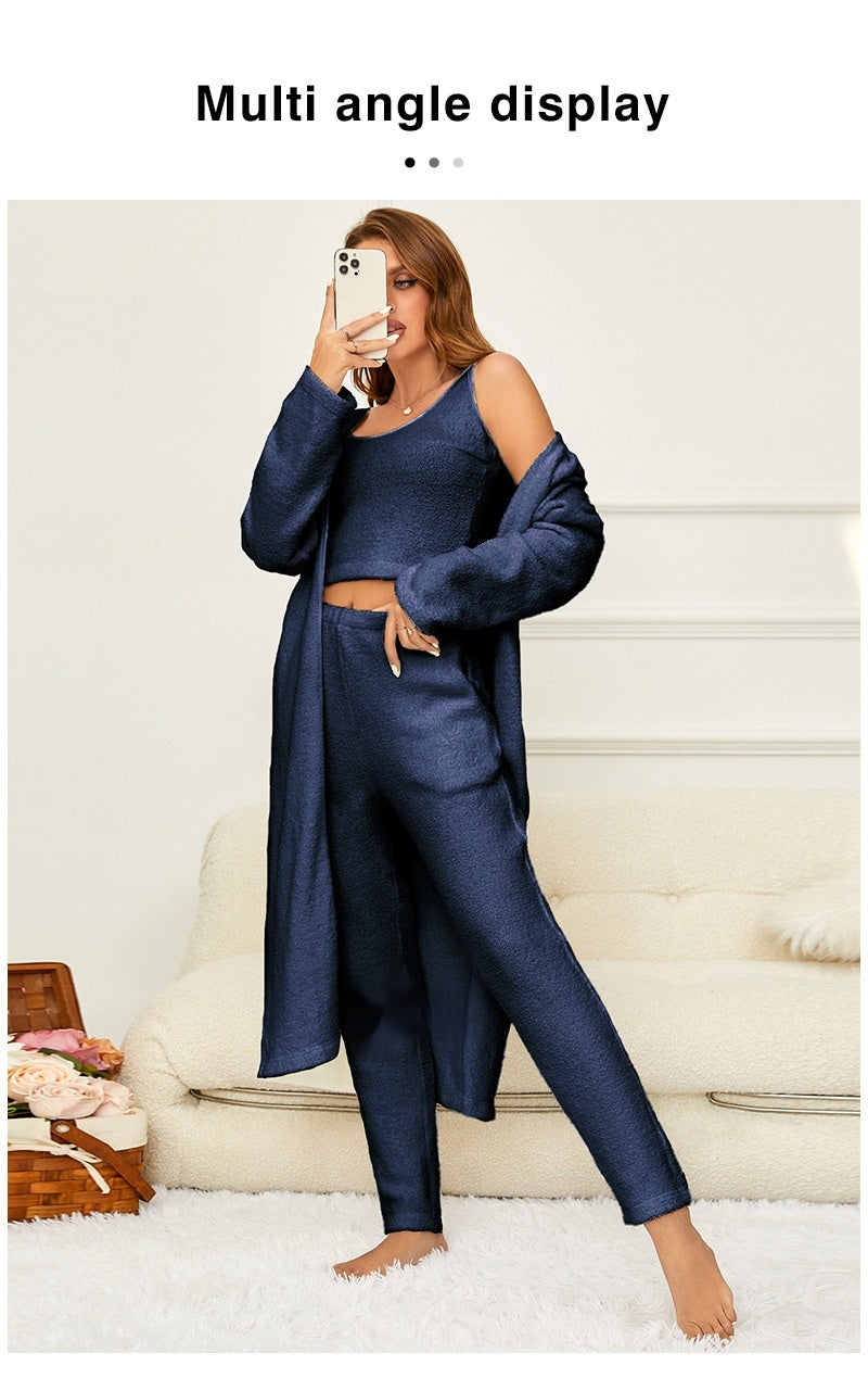 Half-velvet Pajama Three-piece Set Soft And Cozy Homewear