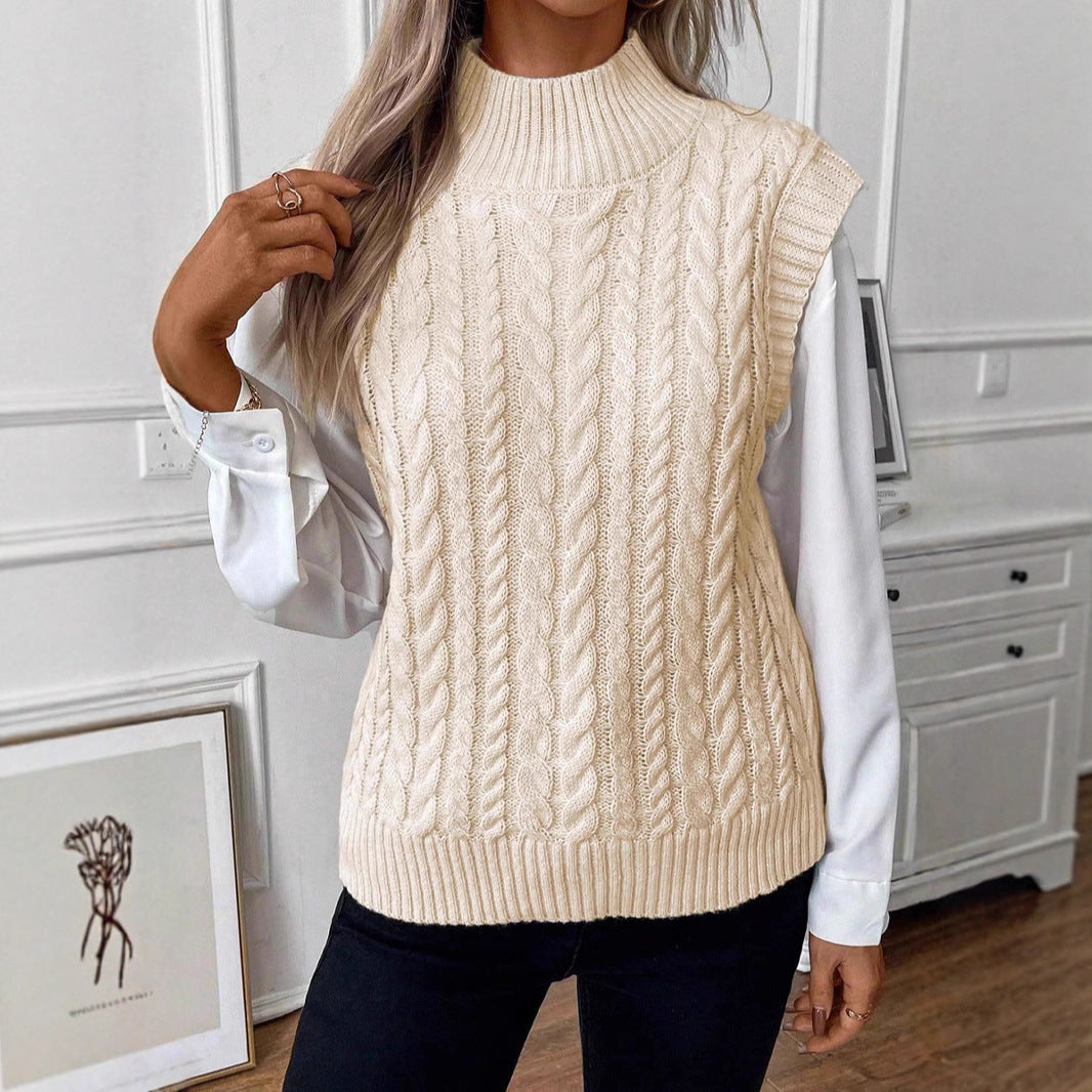 Women's Fashion Short Sleeveless High Neck Knit Sweater