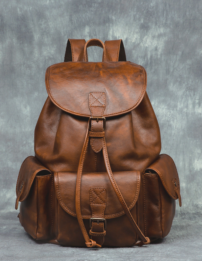Genuine Leather Retro Backpack, Casual Soft Leather Bag, Hiking Backpack