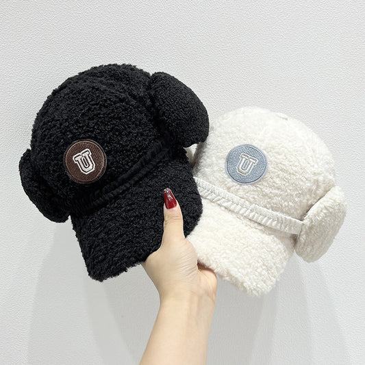 Versatile Letters Lamb Wool Baseball Cap For Women
