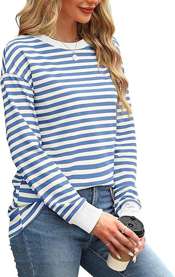 Women's Striped Pattern Round Neck Long-sleeved Sweater