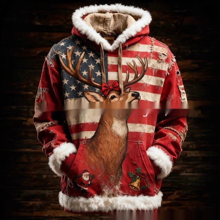 European And American Winter Merry Christmas Hoodie With Pocket