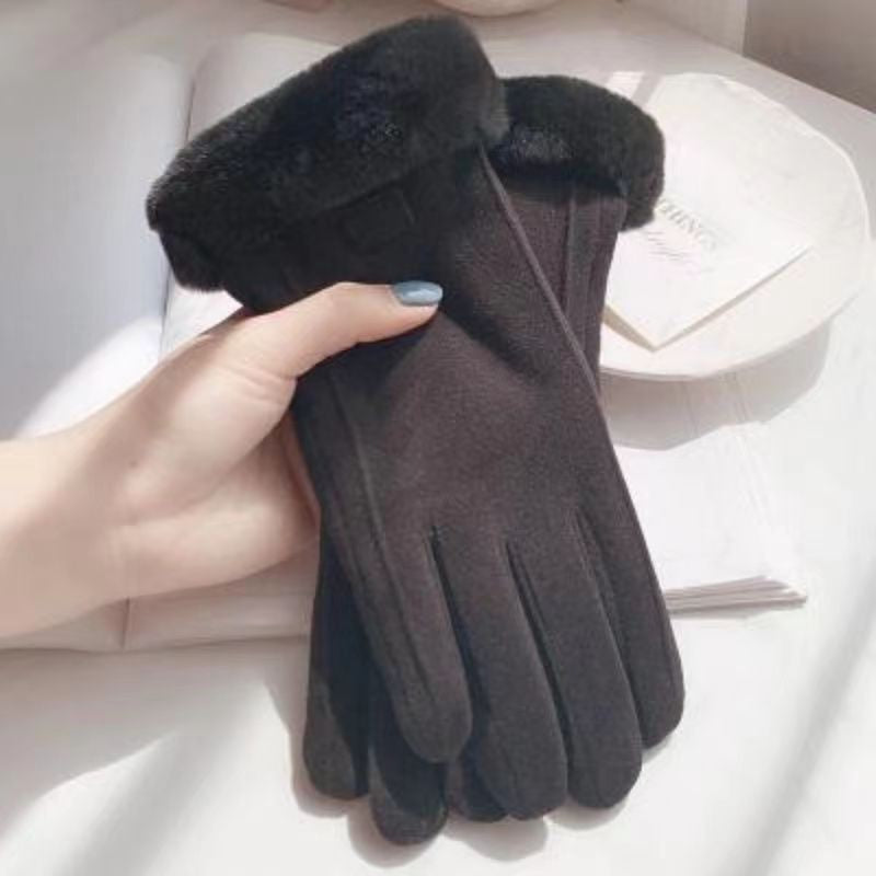 Women's Suede Thermal Gloves Korean Style Windproof
