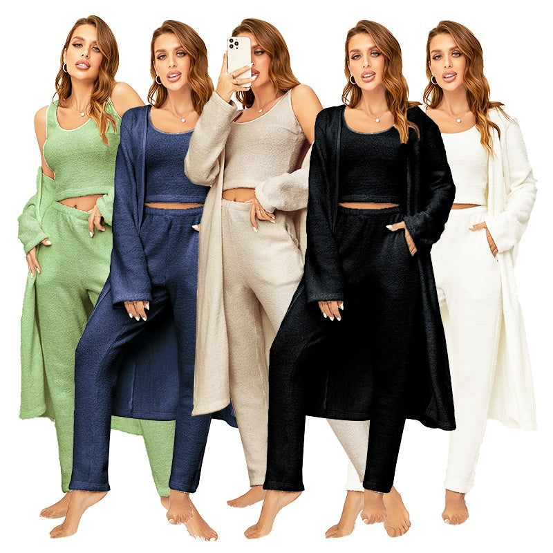 Half-velvet Pajama Three-piece Set Soft And Cozy Homewear
