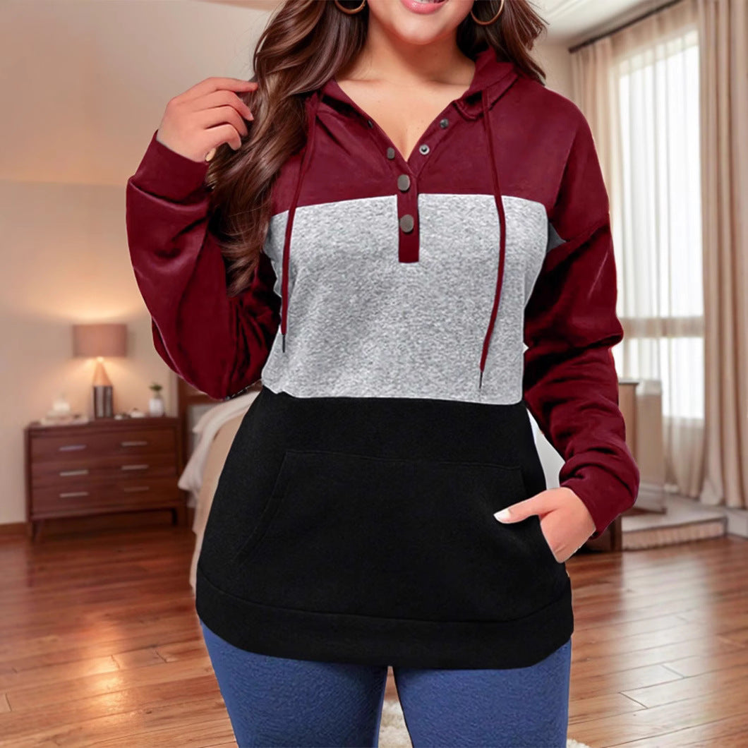 European And American Women's Color-blocked Hooded Sweatshirt